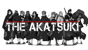 Naruto Akatsuki Members Lineup in Black Cloaks with Cloud Patterns HD wallpaper