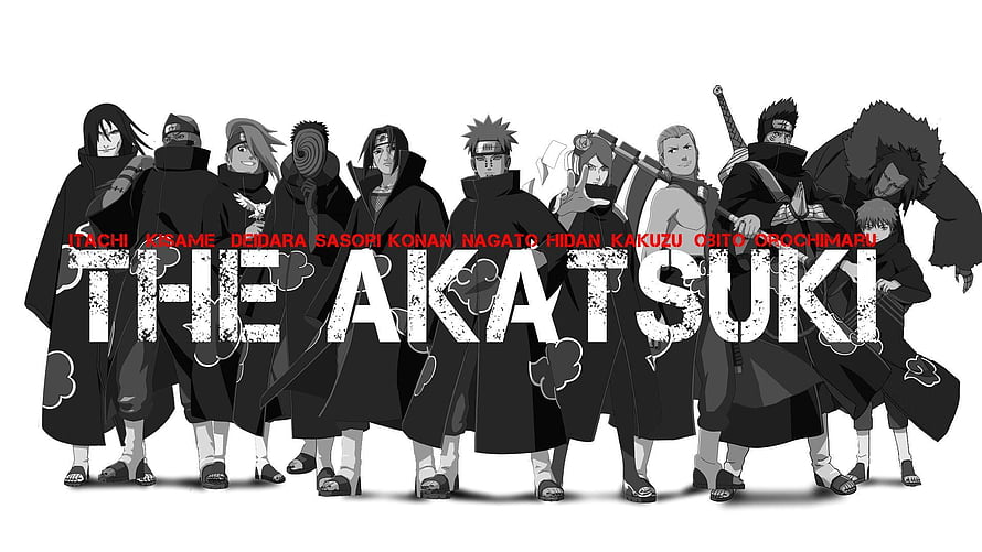 Naruto Akatsuki Members Lineup in Black Cloaks with Cloud Patterns HD wallpaper