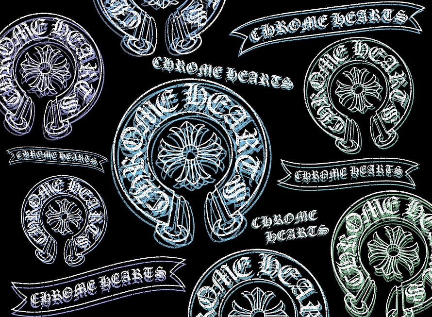 Chrome Hearts Gothic Cross Logo Pattern on Black Background HD wallpaper
