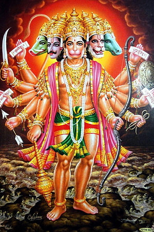 Panchmukhi Hanuman Five-Faced Divine Warrior with Weapons and Golden Crown, Panchmukhi Hanuman, lord hanuman HD phone wallpaper
