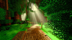 Minecraft Ray Tracing Jungle Scene with Volumetric Light Rays and Lush Green Foliage HD wallpaper