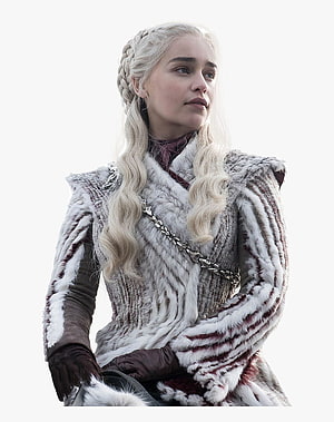 Daenerys Targaryen in Winter Fur Cloak with Braided Silver Hair HD phone wallpaper