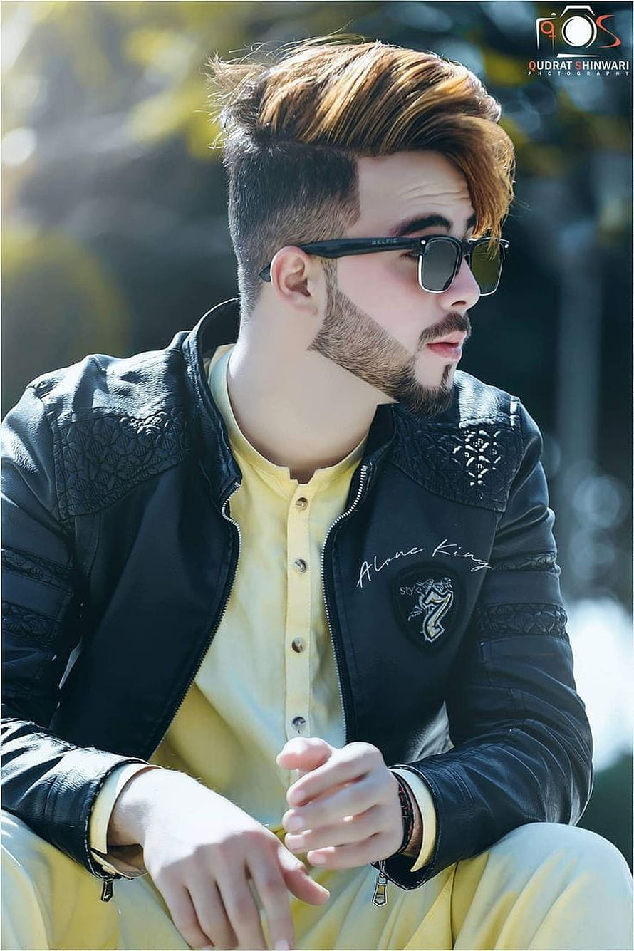 Young man with modern undercut hairstyle and sunglasses wearing black leather jacket HD phone wallpaper