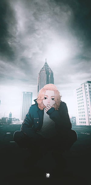 Mikey from Tokyo Revengers Sitting in a Moody Urban Cityscape HD phone wallpaper