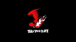 Persona 5 Take Your Heart Logo with Red Top Hat and Flame Design HD wallpaper