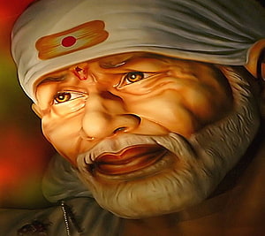 Sai Baba Portrait with White Turban and Sacred Mark in Warm Digital Art Style HD wallpaper