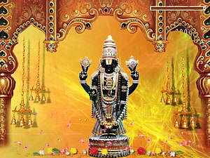 Shani Dev Murti with Golden Temple Arch and Hanging Bells HD wallpaper