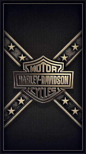 Harley-Davidson Motor Cycles Emblem with Leather Straps and Stars on Dark Mesh Background HD phone wallpaper