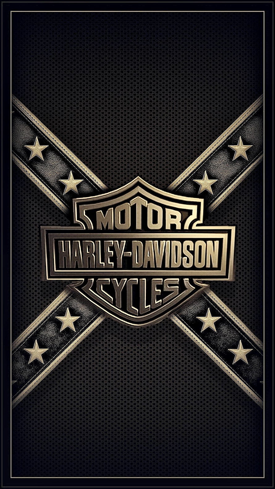 Harley-Davidson Motor Cycles Emblem with Leather Straps and Stars on Dark Mesh Background HD phone wallpaper
