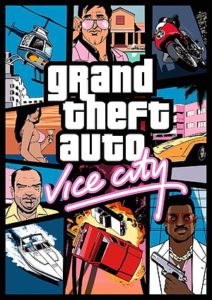 Grand Theft Auto Vice City Comic Style Poster with Characters and Vehicles HD phone wallpaper
