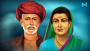 Painted Portrait of Savitribai Phule and Her Husband in Traditional Indian Attire HD wallpaper