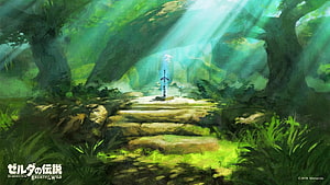 The Legend of Zelda Breath of the Wild Master Sword in Sunlit Forest Shrine HD wallpaper