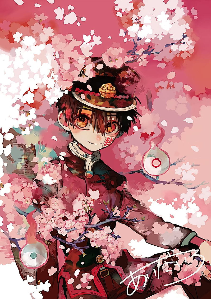 Hanako Kun anime character in school uniform surrounded by blooming cherry blossoms HD phone wallpaper