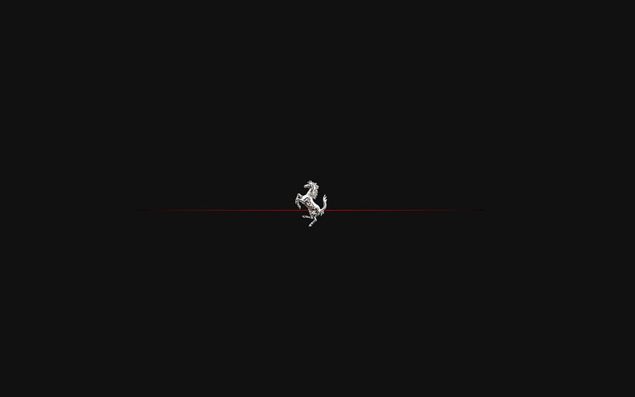 Minimalist Ferrari Prancing Horse Emblem on Black Background with Red Accent Line HD wallpaper