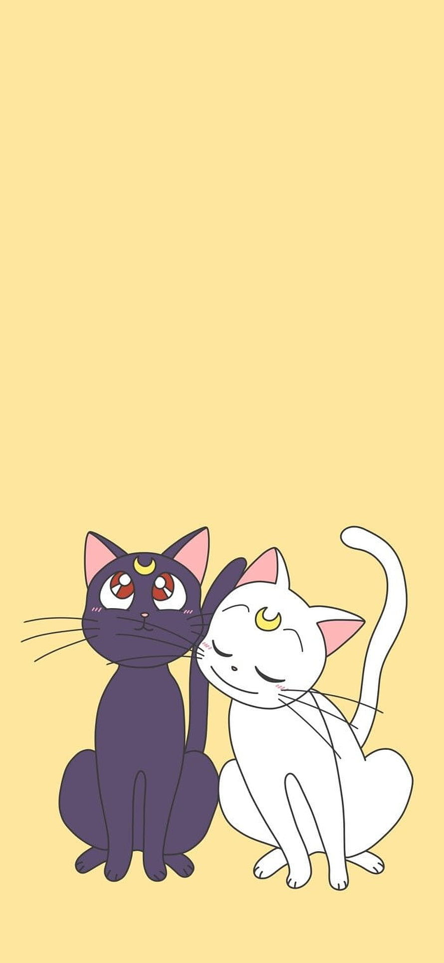Luna and Artemis from Sailor Moon Sitting Together on a Soft Yellow Background HD phone wallpaper