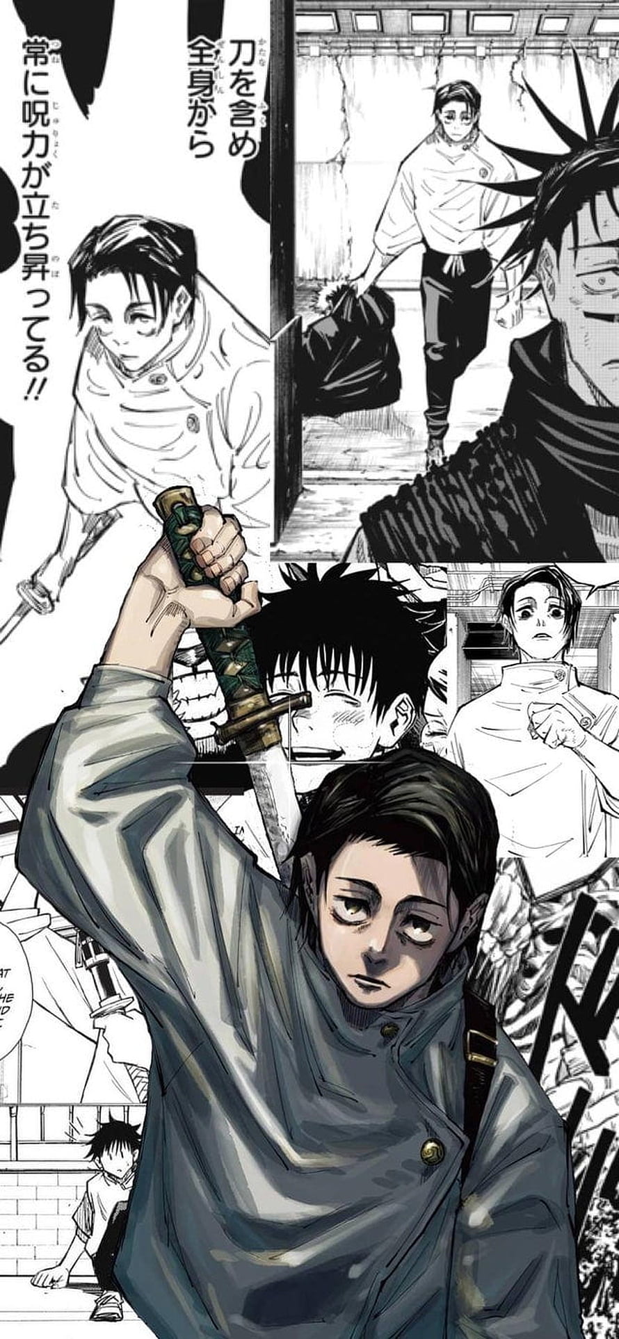 Maki Zenin Wielding Sword in Jujutsu Kaisen Manga Panel Collage HD phone wallpaper