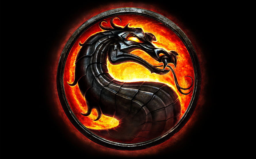 Mortal Kombat Dragon Emblem with Fiery Orange Glow and Dark Metallic Scales HD wallpaper