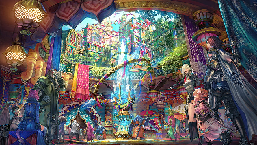 Final Fantasy XIV Endwalker Fantasy Cityscape With Adventurers HD wallpaper