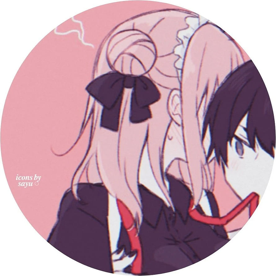 Matching Anime Couple Profile Picture with Pink and Black Hair HD phone wallpaper