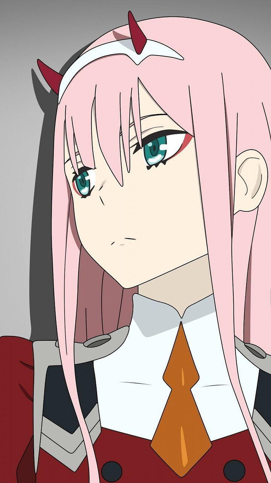 Zero Two from Darling in the Franxx in a red uniform with a serious expression HD phone wallpaper