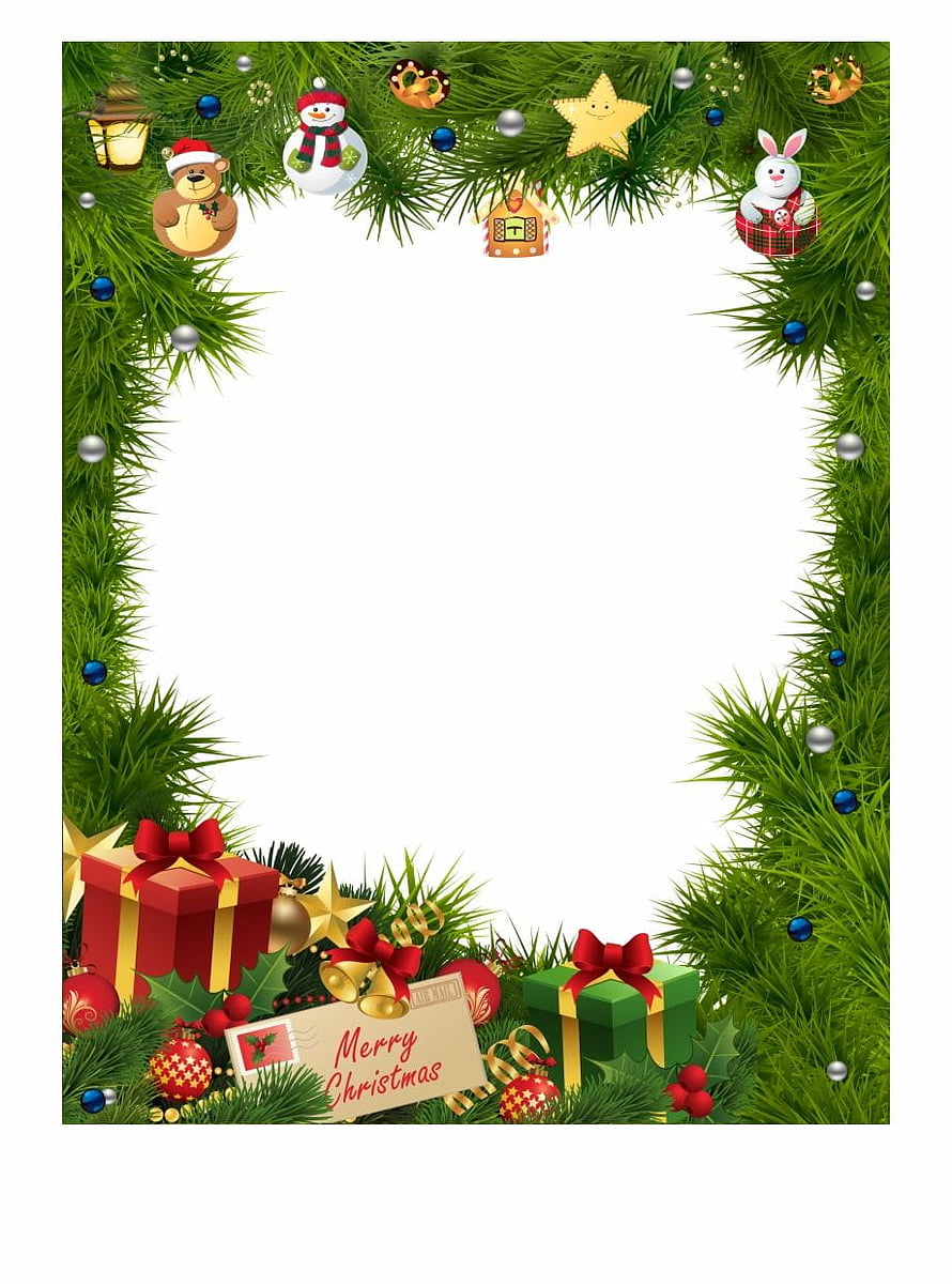 Festive Christmas Border Frame with Pine Branches, Ornaments, and Gift Boxes HD phone wallpaper