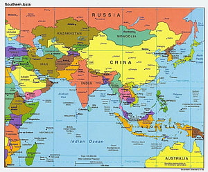 Detailed Political Map of Southern Asia and Southeast Asia with Country Borders HD wallpaper