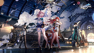 Honkai Star Rail Traveler Group Artwork in Grand Station Hall HD wallpaper