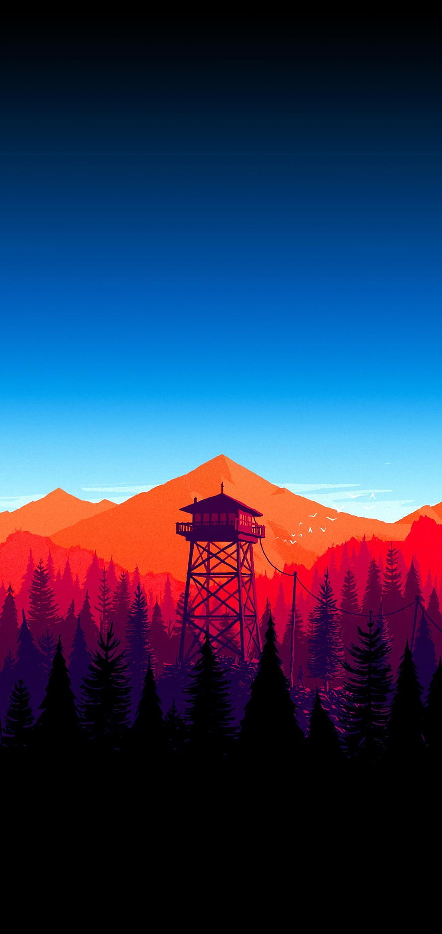 Firewatch Watchtower Silhouette Against Vibrant Mountain Sunset Landscape HD phone wallpaper