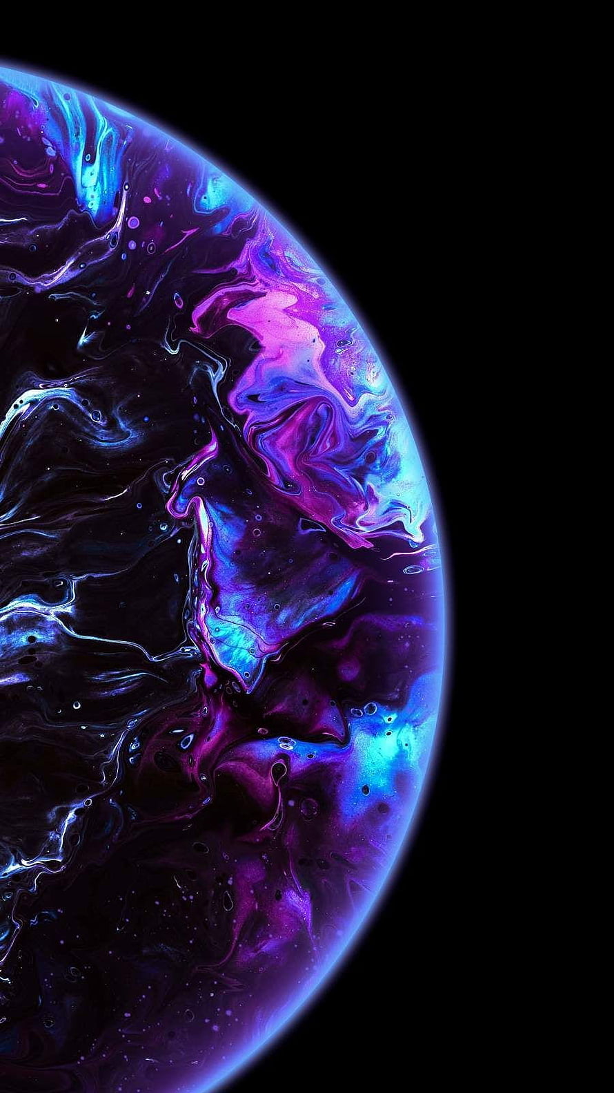 Vibrant Purple and Blue Marble Planet Sphere Against Black Space Background HD phone wallpaper