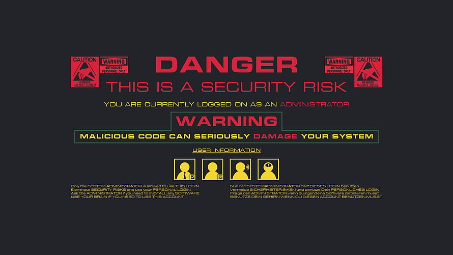 Dark Cybersecurity Warning Screen with Red Danger Text and User Icons HD wallpaper
