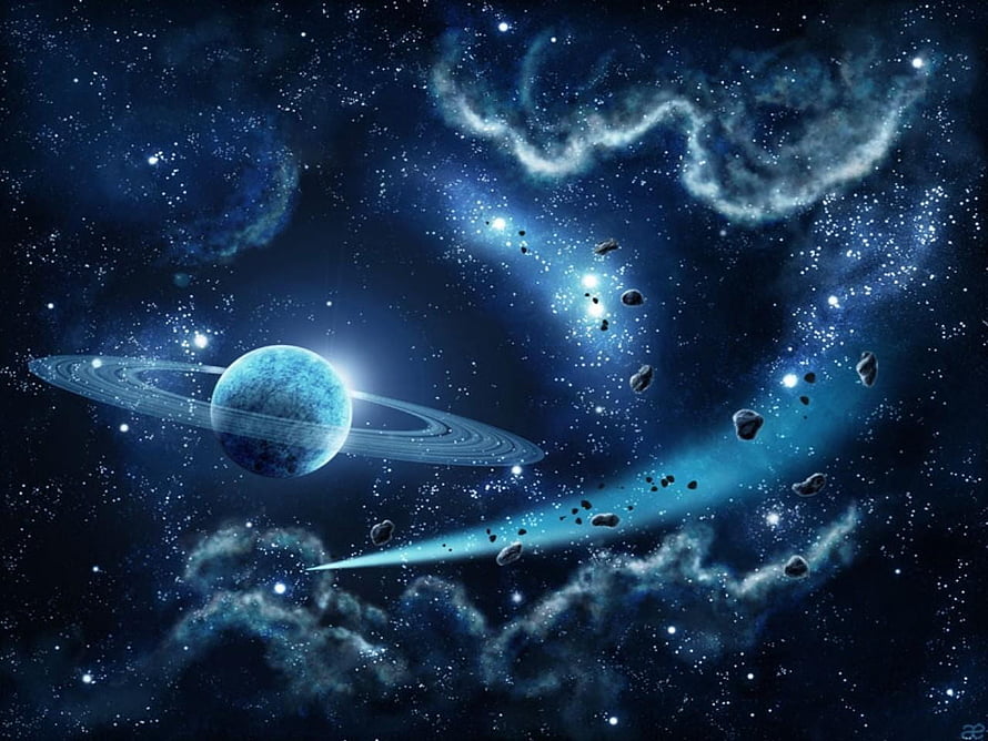 Ringed Planet and Comet in Deep Space Nebula HD wallpaper