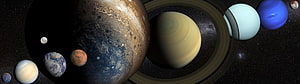 Solar System Planets and Moons Arranged in a Panoramic Deep Space Composition HD wallpaper