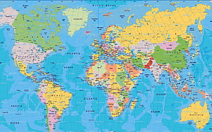 Detailed Political World Map with Country Borders and Ocean Labels HD wallpaper