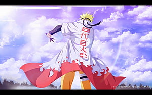 Naruto Uzumaki as Hokage in White Cape Against Purple Cloudy Sky HD wallpaper