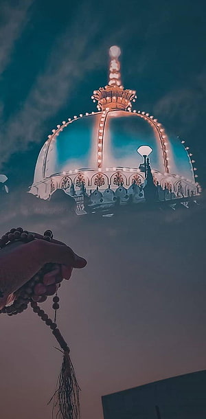Khawaja Moinuddin Chishti Shrine Dome with Prayer Beads at Dusk HD phone wallpaper