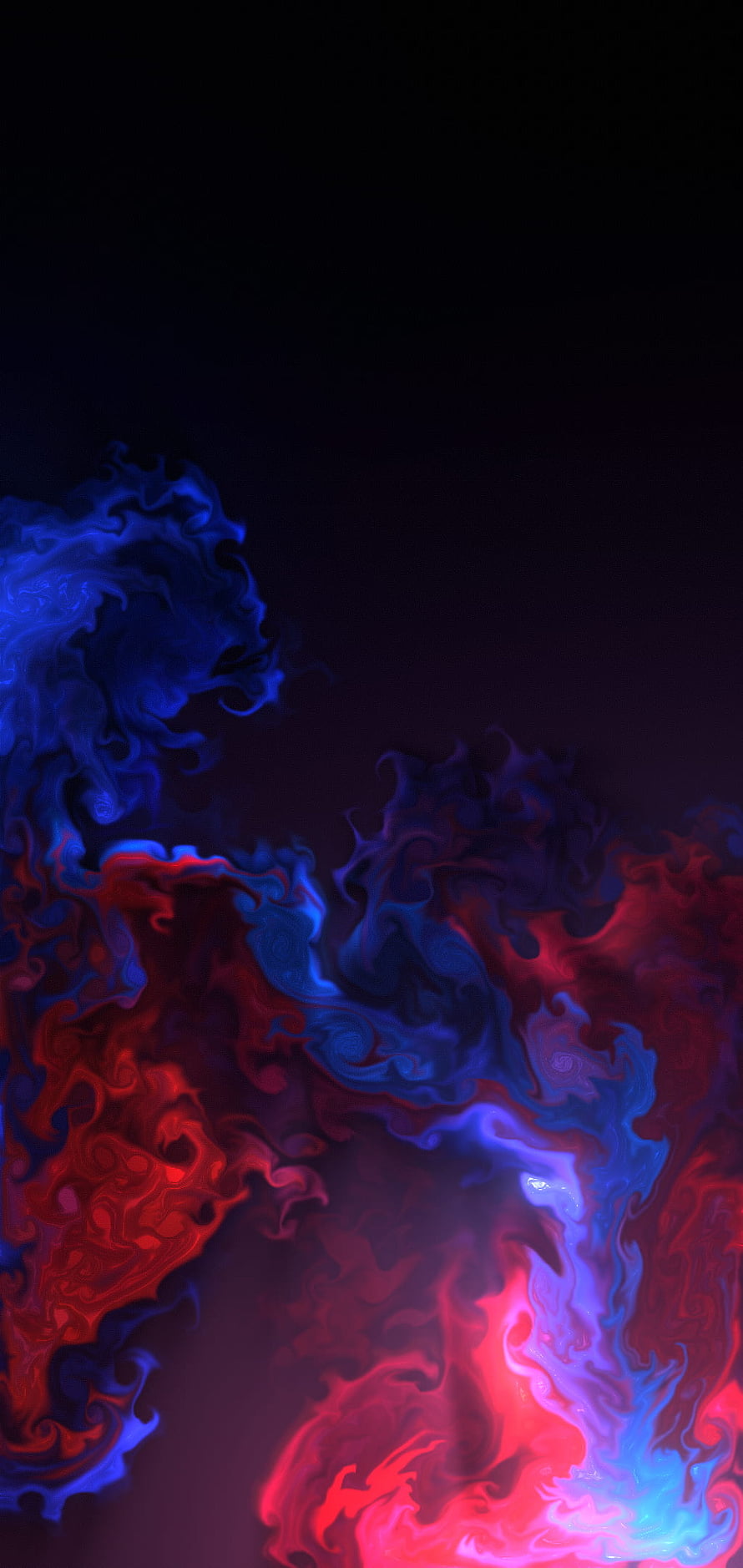 Vibrant Red and Blue Fluid Ink Swirls on Dark Background HD phone wallpaper