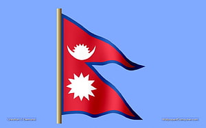 Nepal National Flag Waving on a Pole Against a Clear Blue Sky HD wallpaper