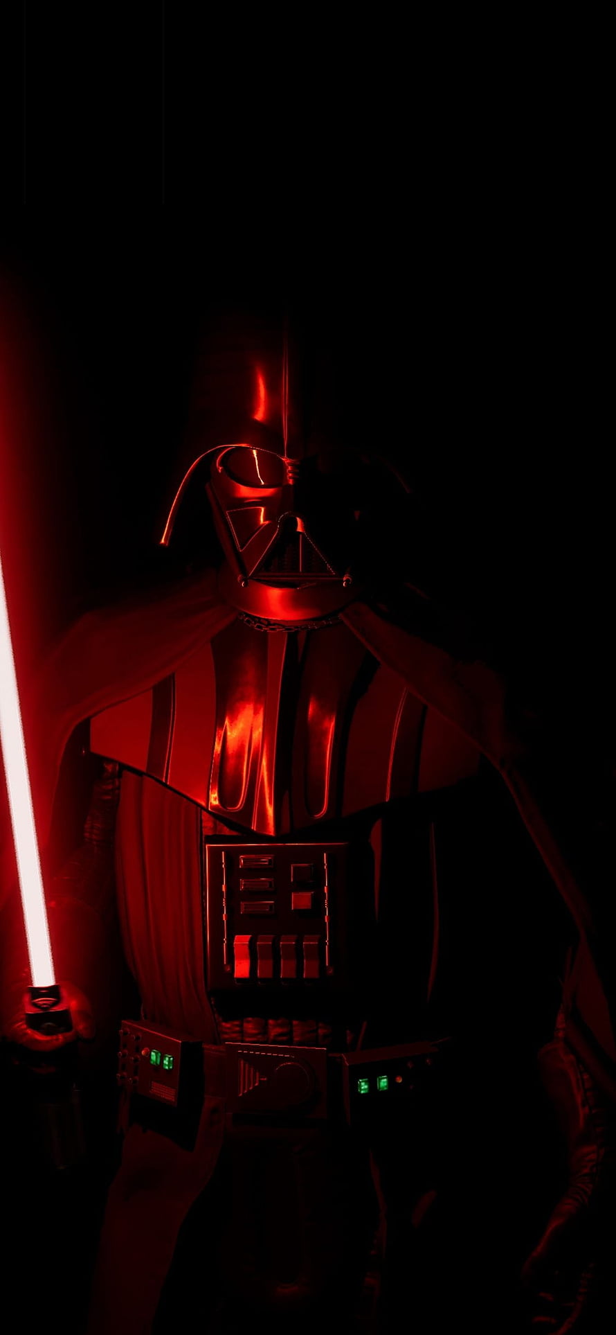 Darth Vader in Dark Red Lighting Holding a Glowing Lightsaber HD phone wallpaper