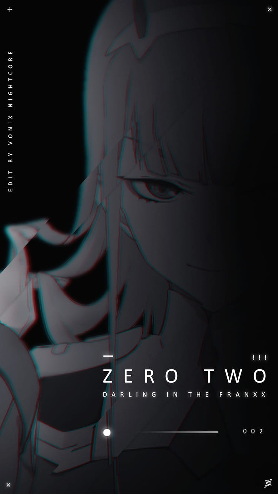 Zero Two from Darling in the Franxx in a dark glitch art style with chromatic aberration effects HD phone wallpaper