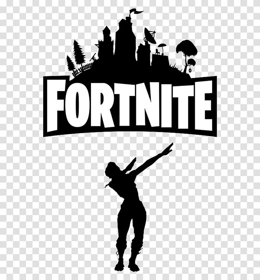 Fortnite Silhouette Logo with Dabbing Character and Island Skyline HD phone wallpaper