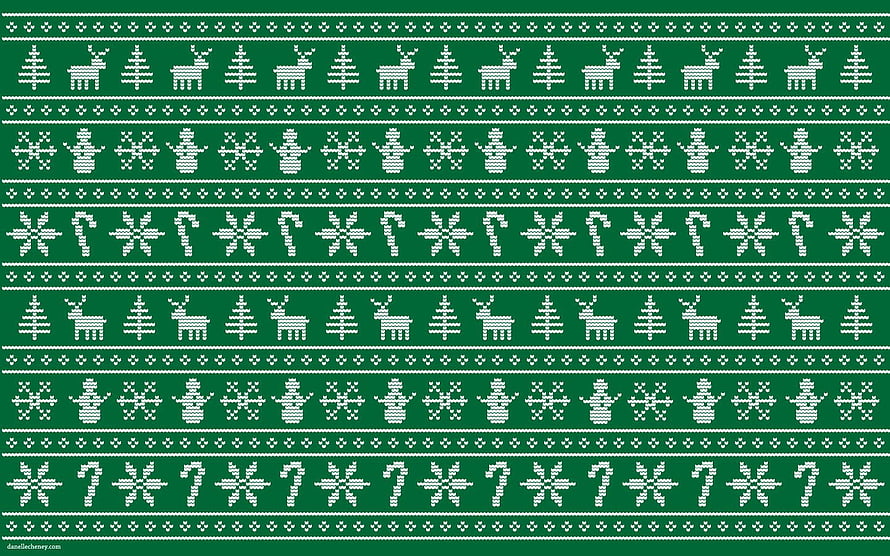 Green Christmas Ugly Sweater Pattern with Reindeer, Snowmen, and Candy Canes HD wallpaper