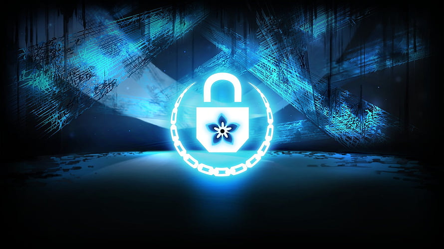 Library of Ruina Glowing Lock Icon with Chain and Flower Emblem on Dark Blue Background HD wallpaper