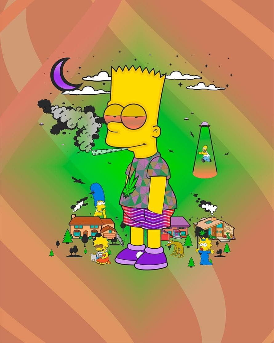 Bart Simpson Smoking Joint in Springfield with Marge and Lisa HD phone wallpaper
