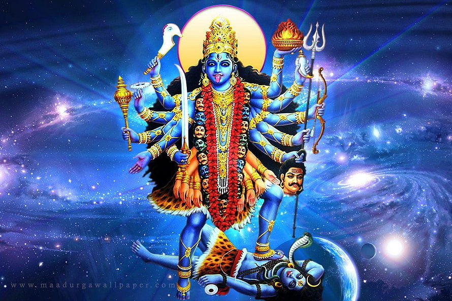 Kali Amman Divine Goddess Illustration with Cosmic Galaxy Background HD wallpaper