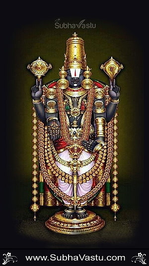 Lord Balaji Temple Deity with Golden Ornaments and Sacred Symbols HD phone wallpaper