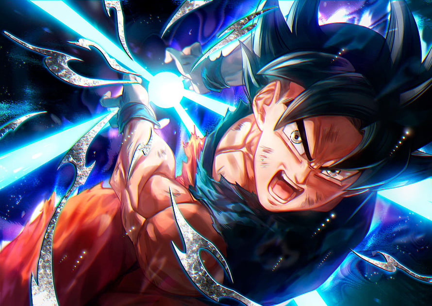 Goku Super Saiyan Blue with Ultra Instinct Aura and Energy Blast HD wallpaper