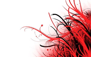 Red and Black Abstract Floral Swirls on White Background HD wallpaper