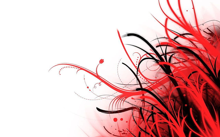 Red and Black Abstract Floral Swirls on White Background HD wallpaper