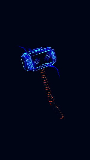 Glowing Blue Mjolnir Hammer with Electric Energy on Dark Background HD phone wallpaper