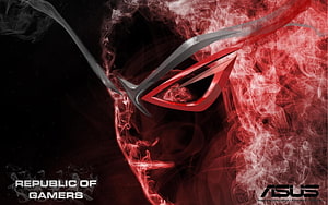 Asus ROG Eye Logo with Red Smoke on Black Background HD wallpaper